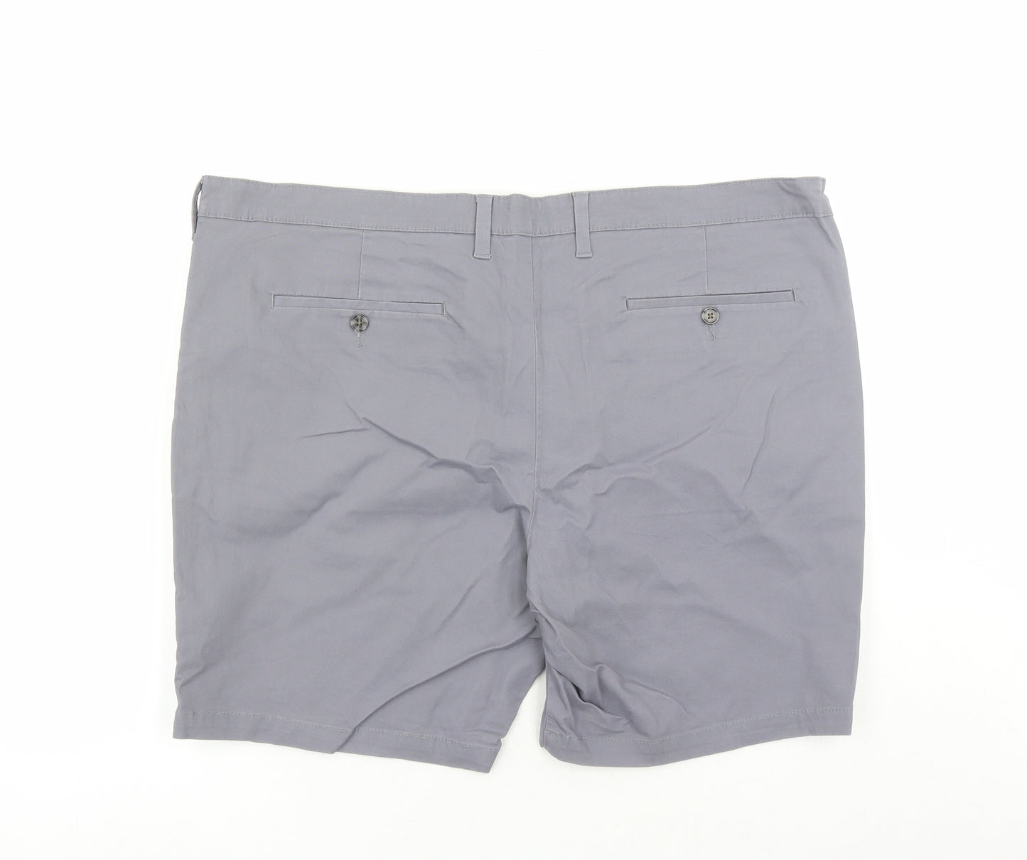 Marks and Spencer Mens Grey Cotton Chino Shorts Size 44 in L8 in Regular Zip - Pockets