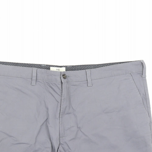 Marks and Spencer Mens Grey Cotton Chino Shorts Size 44 in L8 in Regular Zip - Pockets