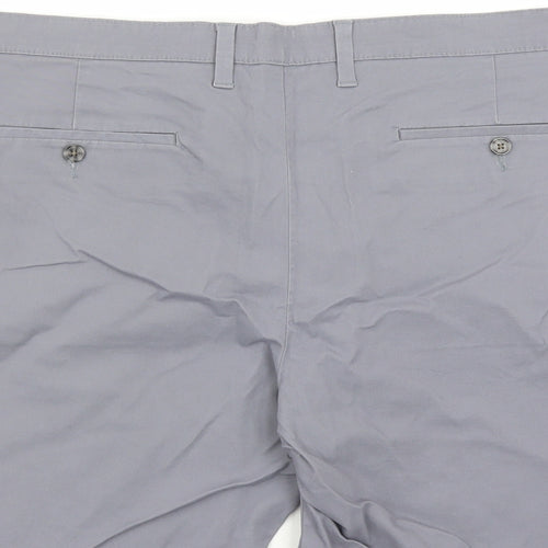 Marks and Spencer Mens Grey Cotton Chino Shorts Size 44 in L8 in Regular Zip - Pockets