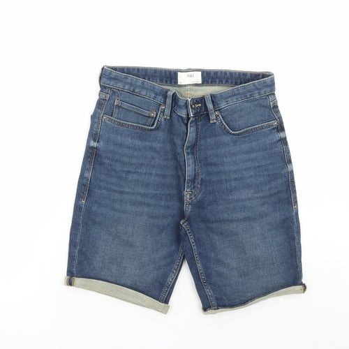 marks ands Mens Blue Cotton Biker Shorts Size 30 in L9 in Regular Zip - Pockets