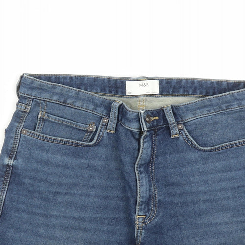 marks ands Mens Blue Cotton Biker Shorts Size 30 in L9 in Regular Zip - Pockets