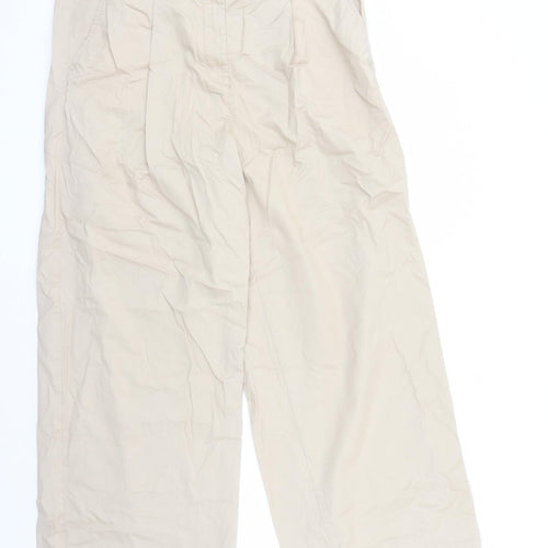 Marks and Spencer Womens Beige Cotton Trousers Size 16 L31 in Regular Zip - Pockets