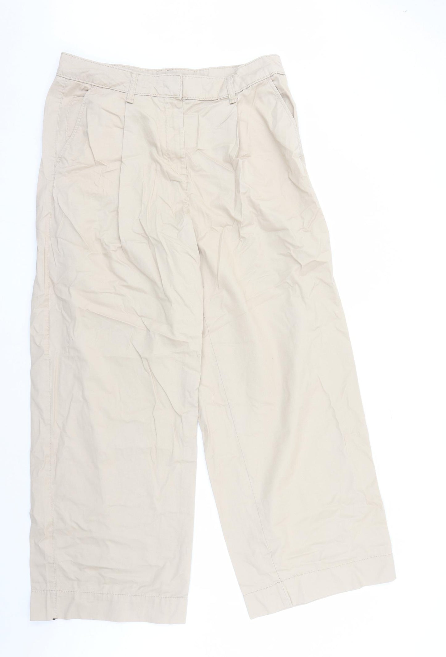 Marks and Spencer Womens Beige Cotton Trousers Size 16 L31 in Regular Zip - Pockets
