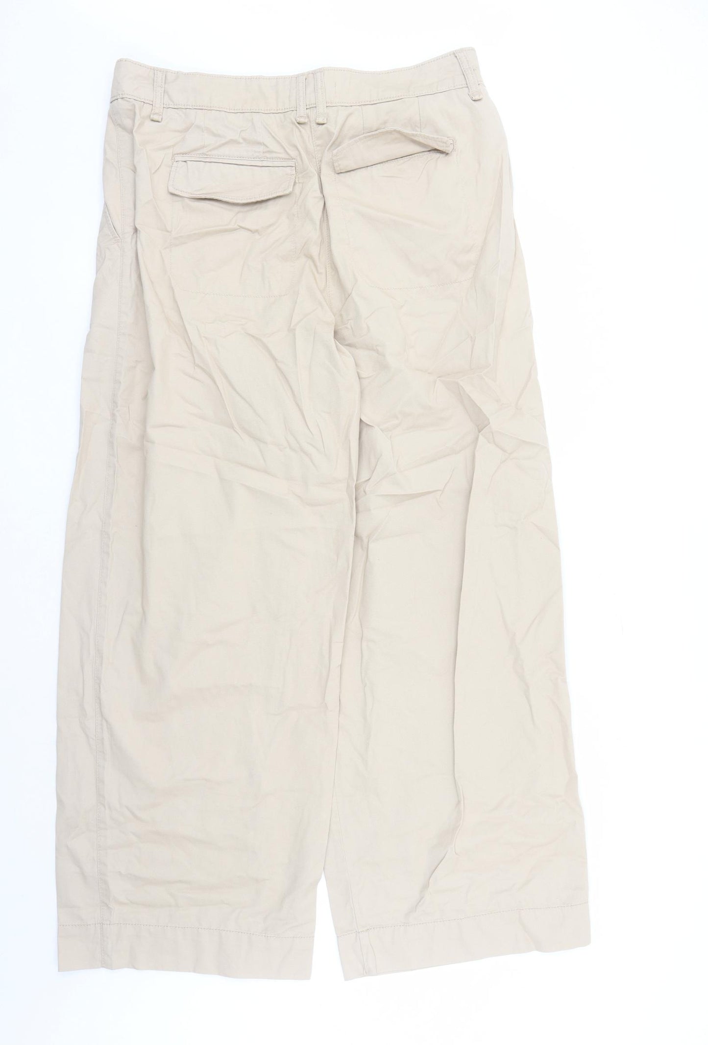 Marks and Spencer Womens Beige Cotton Trousers Size 16 L31 in Regular Zip - Pockets