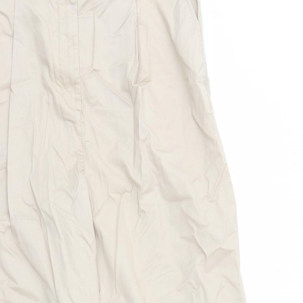 Marks and Spencer Womens Beige Cotton Trousers Size 16 L31 in Regular Zip - Pockets