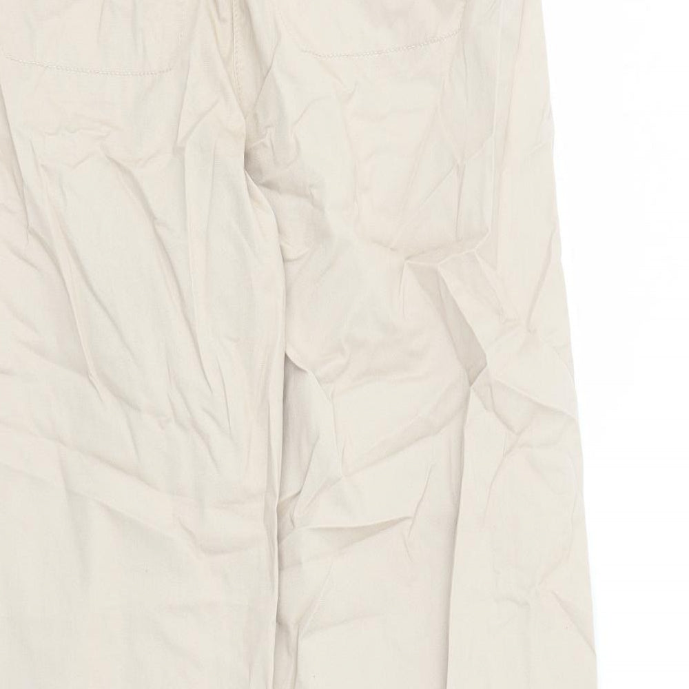 Marks and Spencer Womens Beige Cotton Trousers Size 16 L31 in Regular Zip - Pockets