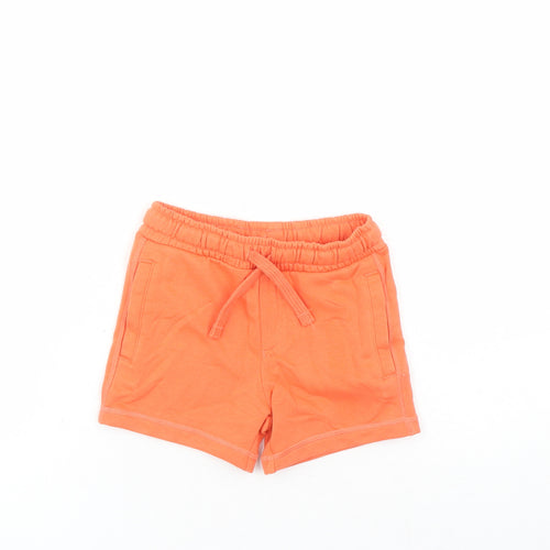 Marks and Spencer Boys Orange Cotton Sweat Shorts Size 2-3 Years Regular Drawstring - Elasticated Waist Waist Size 22 Inches Inside Leg 3 Inches