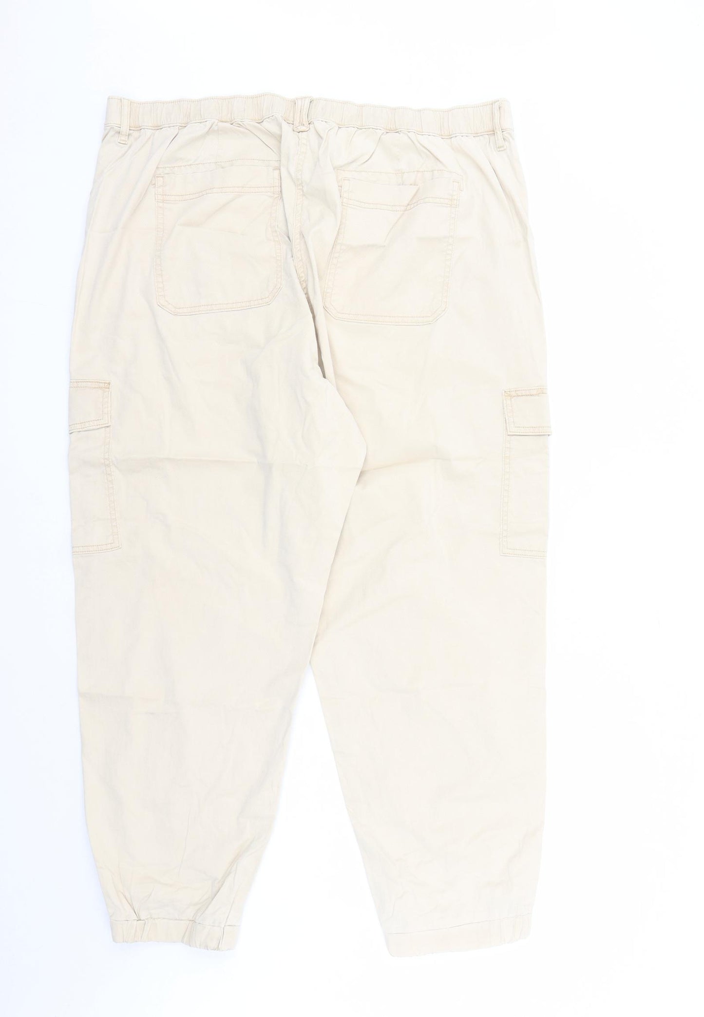 Marks and Spencer Womens Beige Lyocell Cargo Trousers Size 22 L29 in Regular Zip - Elasticated Waist Pockets