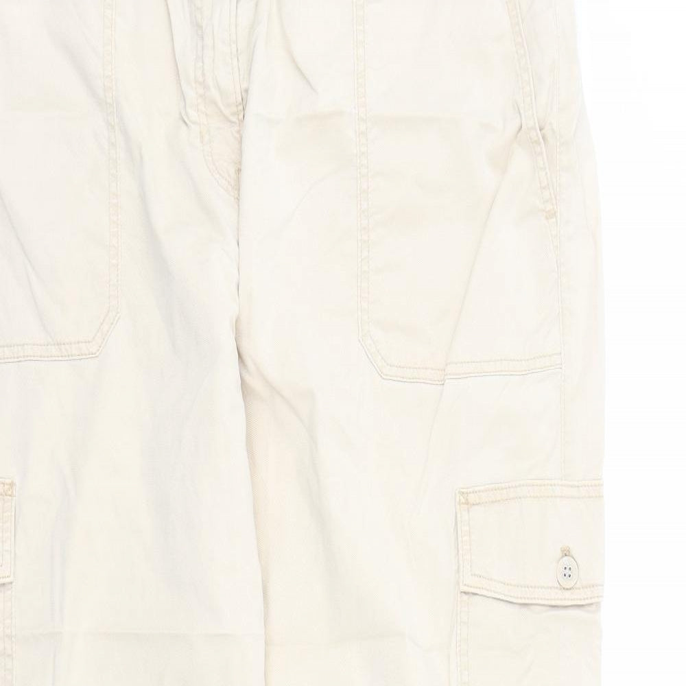 Marks and Spencer Womens Beige Lyocell Cargo Trousers Size 22 L29 in Regular Zip - Elasticated Waist Pockets
