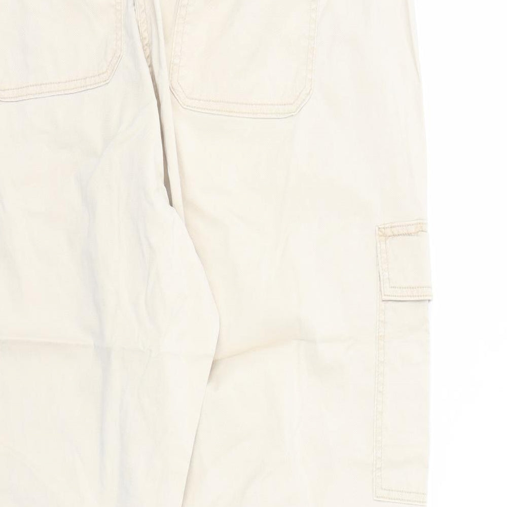 Marks and Spencer Womens Beige Lyocell Cargo Trousers Size 22 L29 in Regular Zip - Elasticated Waist Pockets