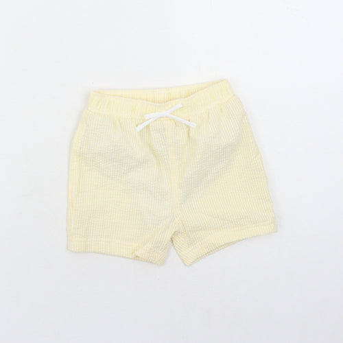 Marks and Spencer Boys Yellow Striped Cotton Sweatpants Trousers Size 12-18 Months - Elasticated Waist Swim Shorts
