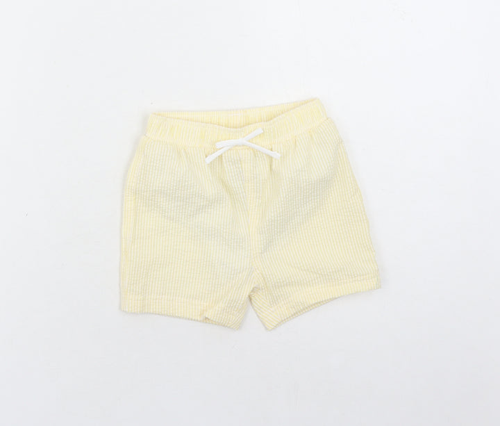 Marks and Spencer Boys Yellow Striped Cotton Sweatpants Trousers Size 12-18 Months - Elasticated Waist Swim Shorts