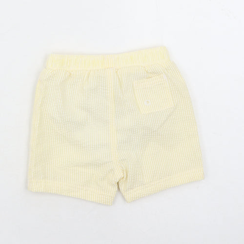 Marks and Spencer Boys Yellow Striped Cotton Sweatpants Trousers Size 12-18 Months - Elasticated Waist Swim Shorts
