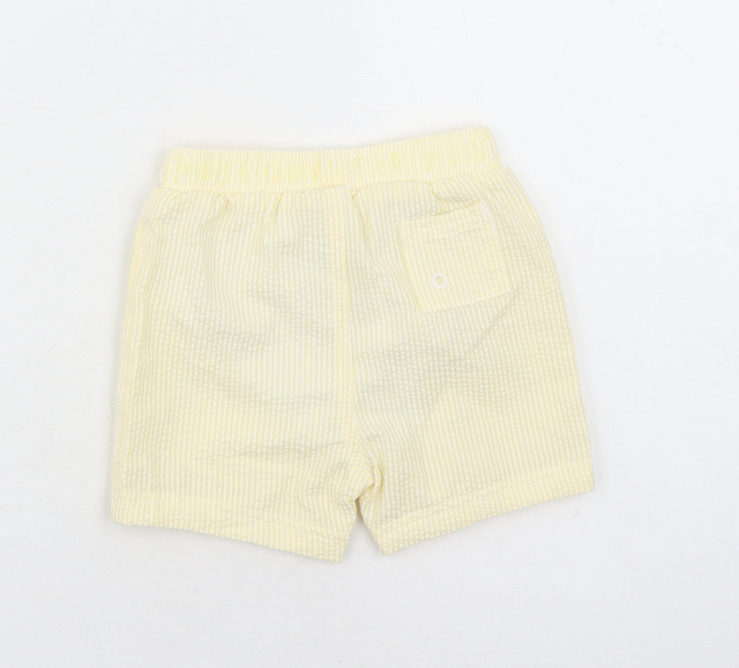 Marks and Spencer Boys Yellow Striped Cotton Sweatpants Trousers Size 12-18 Months - Elasticated Waist Swim Shorts