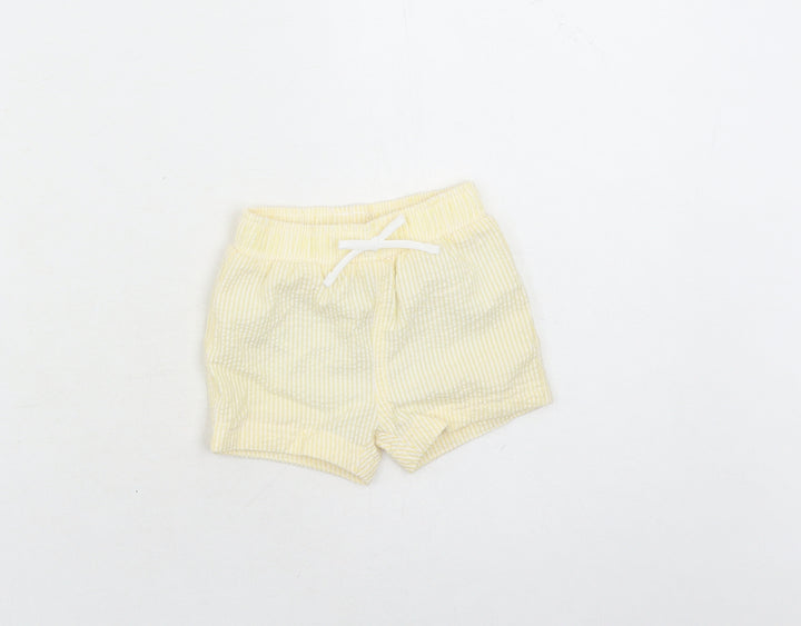 Marks and Spencer Boys Yellow Striped Cotton Sweatpants Trousers Size 0-3 Months - Elasticated Waist Swim Shorts