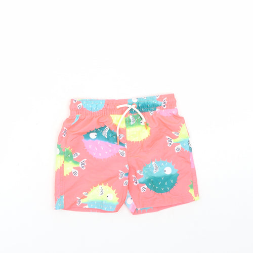 Marks and Spencer Boys Pink Geometric Polyester Sweat Shorts Size 2-3 Years Regular Drawstring - Elasticated Waist Swim Shorts Puffer Fish