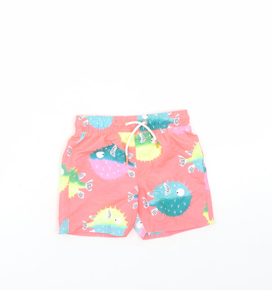 Marks and Spencer Boys Pink Geometric Polyester Sweat Shorts Size 2-3 Years Regular Drawstring - Elasticated Waist Swim Shorts Puffer Fish