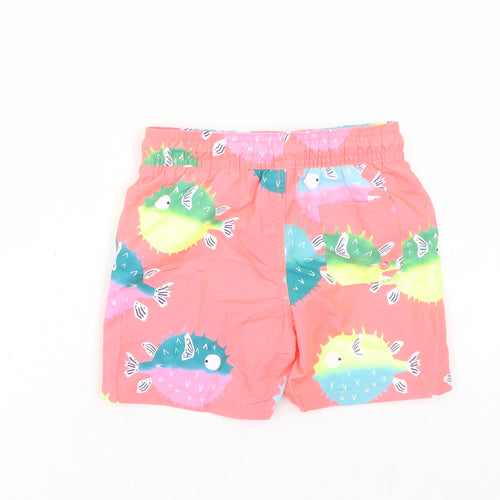 Marks and Spencer Boys Pink Geometric Polyester Sweat Shorts Size 2-3 Years Regular Drawstring - Elasticated Waist Swim Shorts Puffer Fish