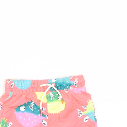 Marks and Spencer Boys Pink Geometric Polyester Sweat Shorts Size 2-3 Years Regular Drawstring - Elasticated Waist Swim Shorts Puffer Fish