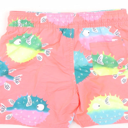 Marks and Spencer Boys Pink Geometric Polyester Sweat Shorts Size 2-3 Years Regular Drawstring - Elasticated Waist Swim Shorts Puffer Fish