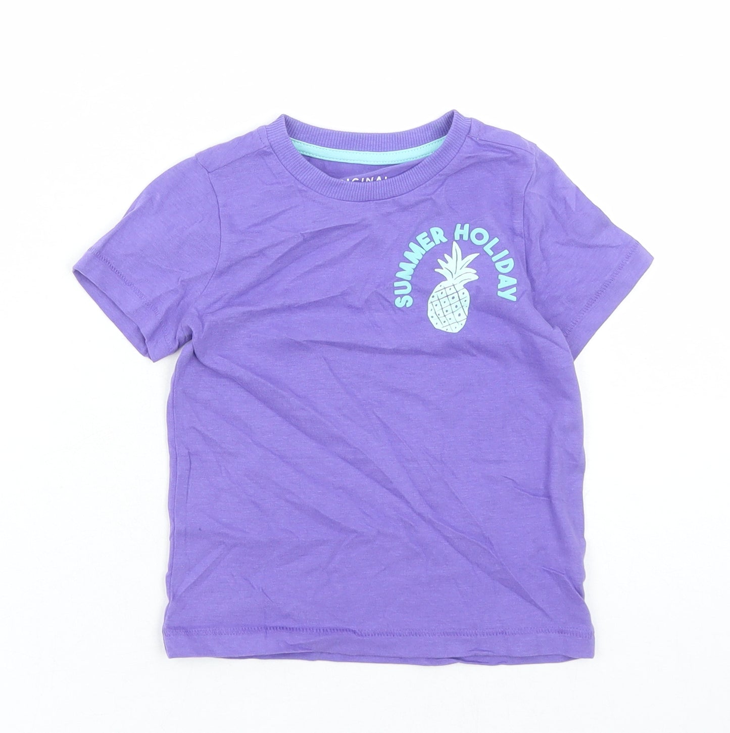 Marks and Spencer Girls Purple Cotton Basic T-Shirt Size 2-3 Years Crew Neck Pullover - Summer Holiday