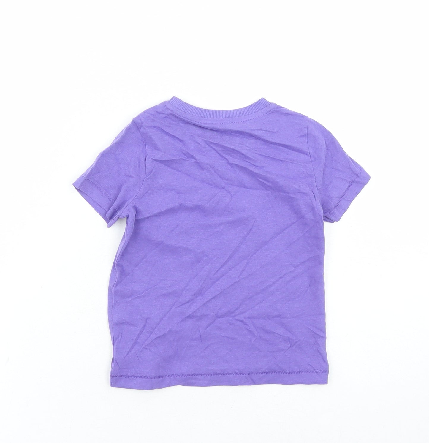 Marks and Spencer Girls Purple Cotton Basic T-Shirt Size 2-3 Years Crew Neck Pullover - Summer Holiday