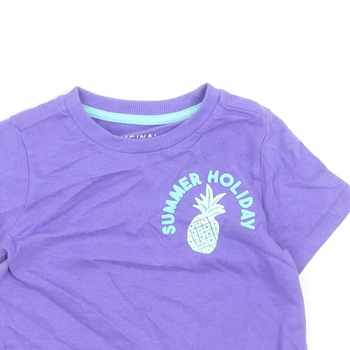 Marks and Spencer Girls Purple Cotton Basic T-Shirt Size 2-3 Years Crew Neck Pullover - Summer Holiday