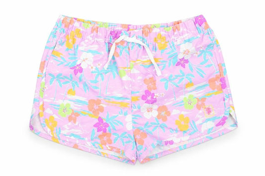 Marks and Spencer Boys Purple Floral Polyester Sweat Shorts Size 11-12 Years Regular Drawstring - Elasticated Waist Inside Leg 3 Inches