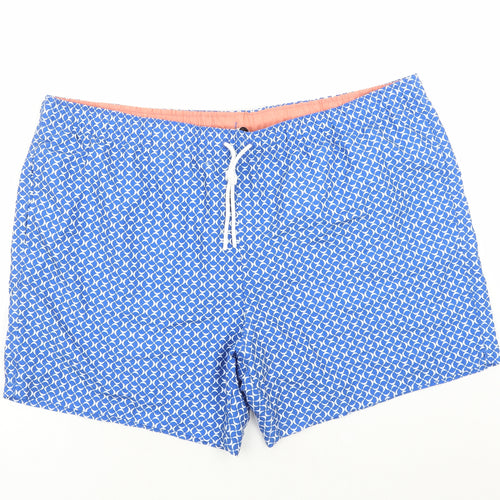 Marks and Spencer Mens Blue Geometric Polyester Sweat Shorts Size 3XL L6 in Regular Drawstring - Elasticated Waist Swim Shorts Pockets