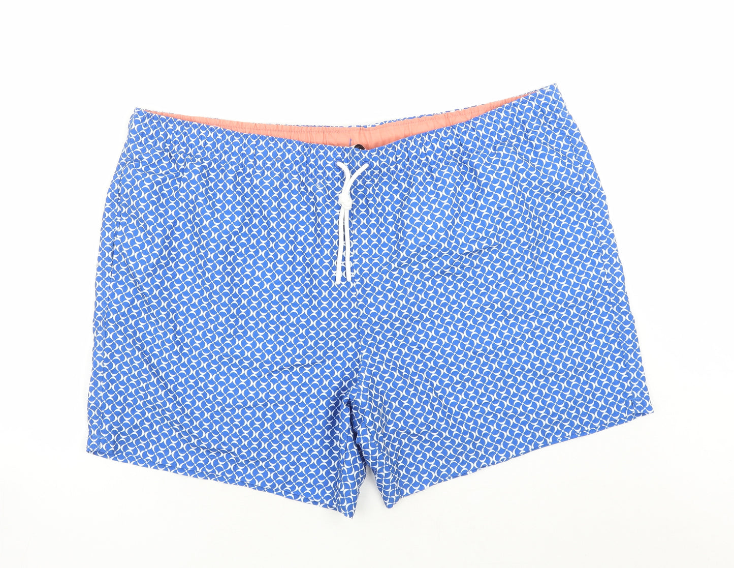 Marks and Spencer Mens Blue Geometric Polyester Sweat Shorts Size 3XL L6 in Regular Drawstring - Elasticated Waist Swim Shorts Pockets