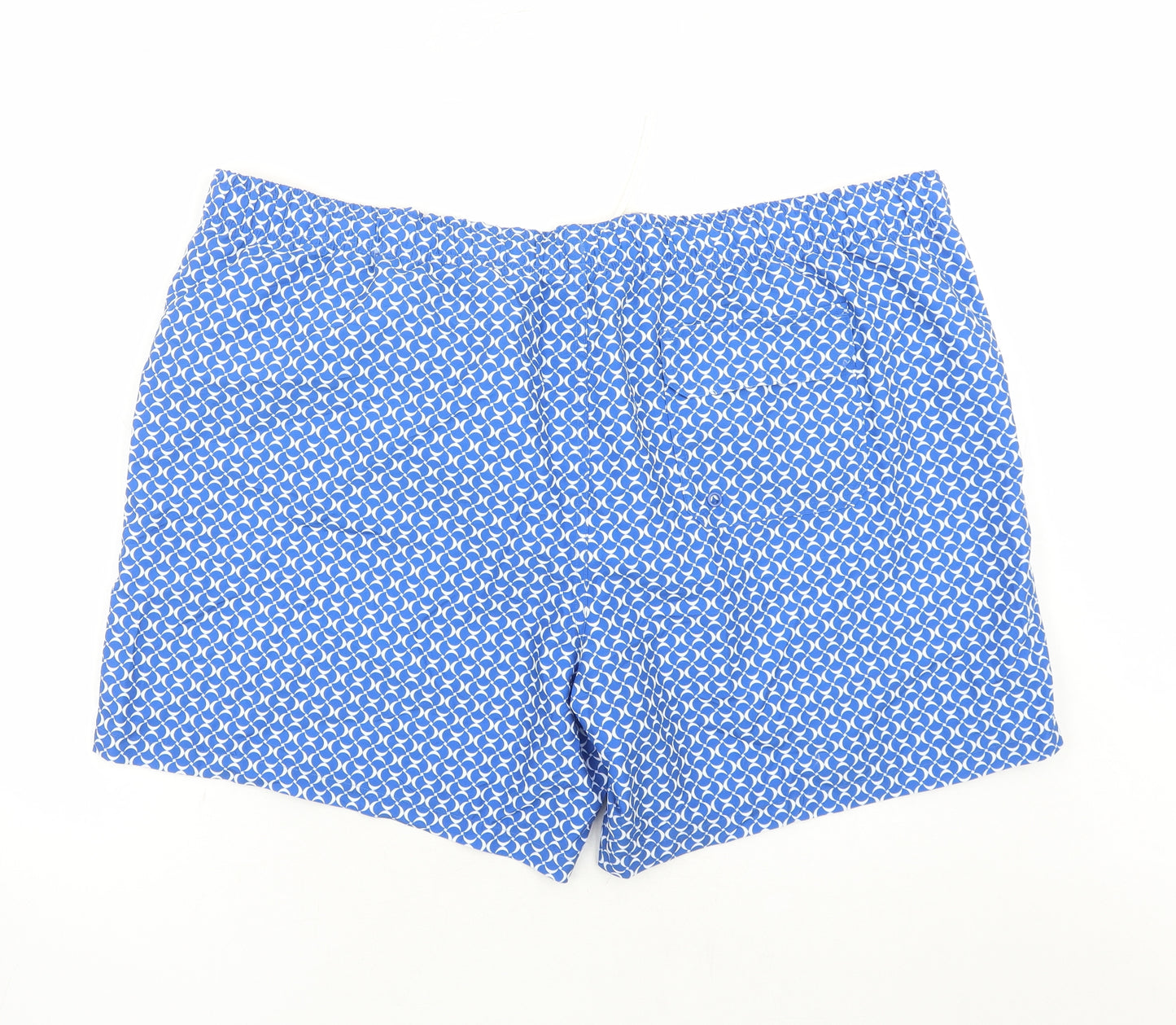 Marks and Spencer Mens Blue Geometric Polyester Sweat Shorts Size 3XL L6 in Regular Drawstring - Elasticated Waist Swim Shorts Pockets