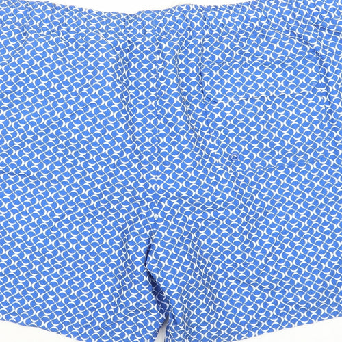 Marks and Spencer Mens Blue Geometric Polyester Sweat Shorts Size 3XL L6 in Regular Drawstring - Elasticated Waist Swim Shorts Pockets