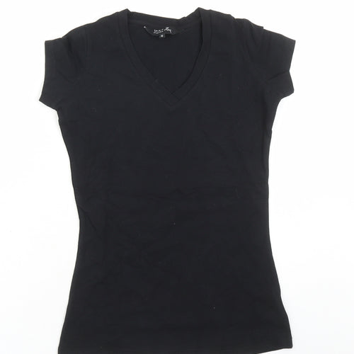 Spirit of Arabia Womens Black Cotton Basic T-Shirt Size S V-Neck