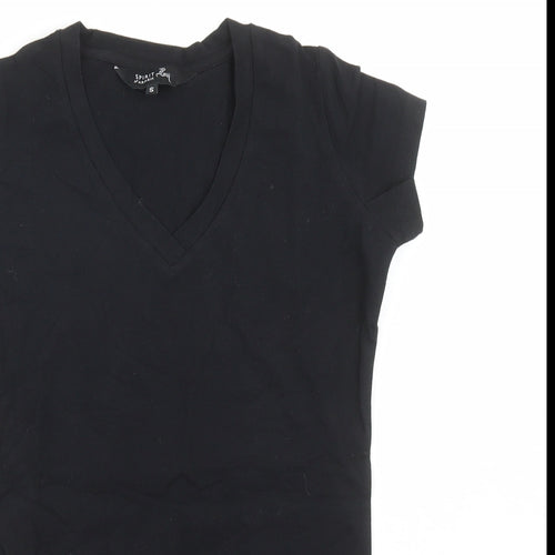 Spirit of Arabia Womens Black Cotton Basic T-Shirt Size S V-Neck
