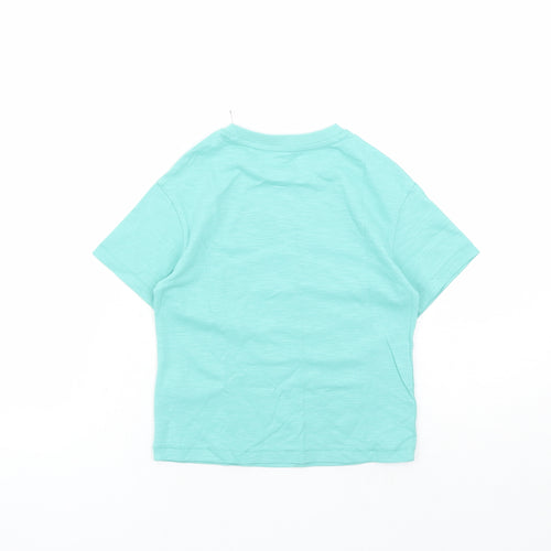 marks and Boys Green Cotton Basic T-Shirt Size 3-4 Years Crew Neck Pullover - Skateboard Graphic