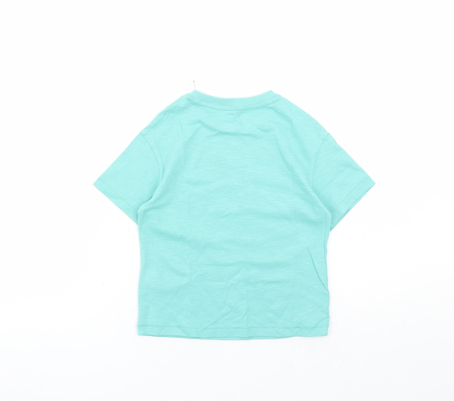 marks and Boys Green Cotton Basic T-Shirt Size 3-4 Years Crew Neck Pullover - Skateboard Graphic