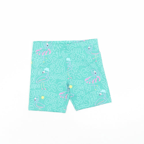 Marks and Spencer Girls Green Geometric Cotton Compression Shorts Size 4-5 Years L4 in Regular - Flamingo