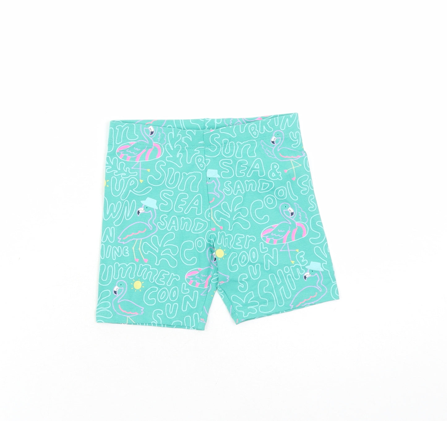 Marks and Spencer Girls Green Geometric Cotton Compression Shorts Size 4-5 Years L4 in Regular - Flamingo