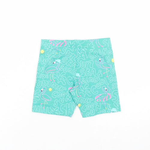Marks and Spencer Girls Green Geometric Cotton Compression Shorts Size 4-5 Years L4 in Regular - Flamingo