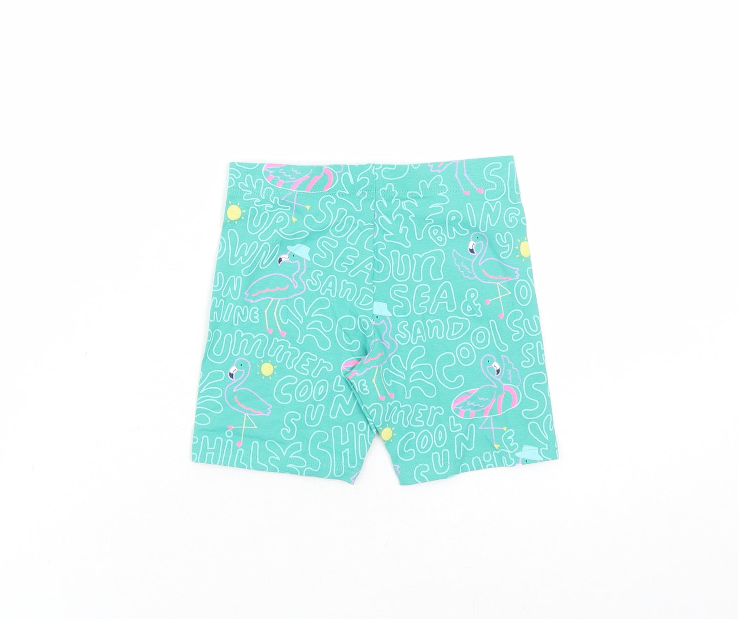 Marks and Spencer Girls Green Geometric Cotton Compression Shorts Size 4-5 Years L4 in Regular - Flamingo