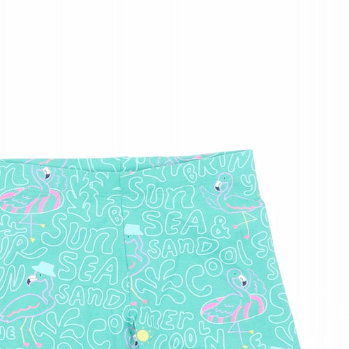 Marks and Spencer Girls Green Geometric Cotton Compression Shorts Size 4-5 Years L4 in Regular - Flamingo