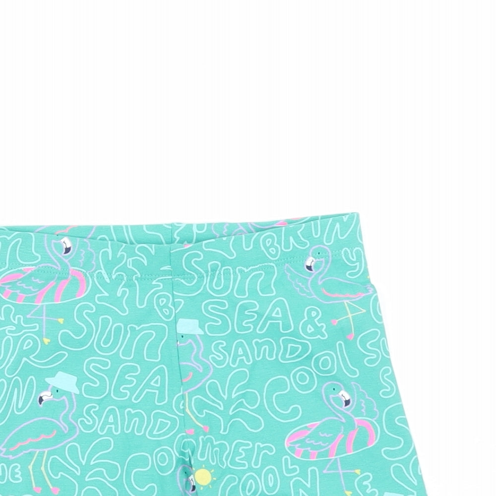 Marks and Spencer Girls Green Geometric Cotton Compression Shorts Size 4-5 Years L4 in Regular - Flamingo