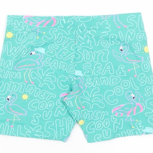 Marks and Spencer Girls Green Geometric Cotton Compression Shorts Size 4-5 Years L4 in Regular - Flamingo