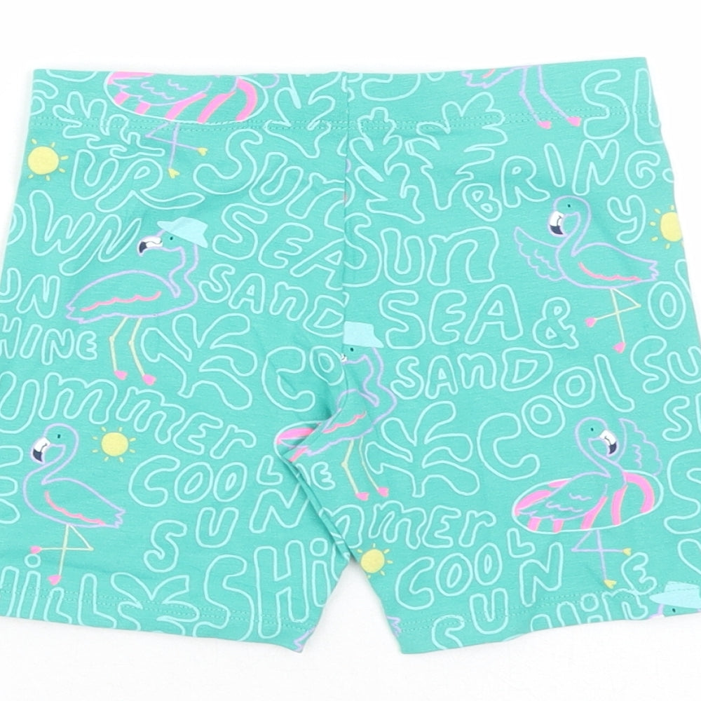 Marks and Spencer Girls Green Geometric Cotton Compression Shorts Size 4-5 Years L4 in Regular - Flamingo