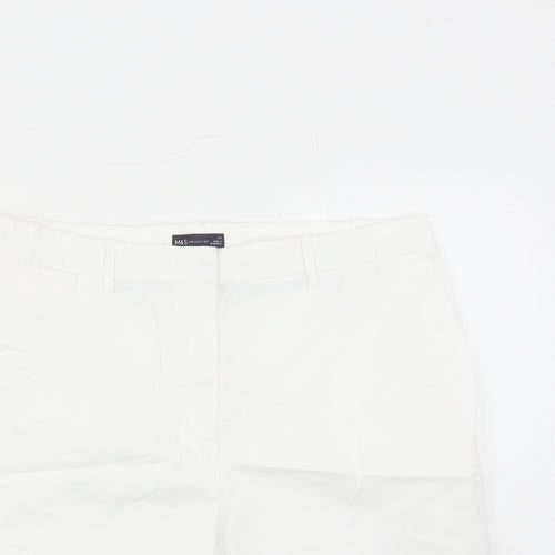 Marks and Spencer Womens White Cotton Chino Shorts Size 20 L10 in Regular Zip - Pockets