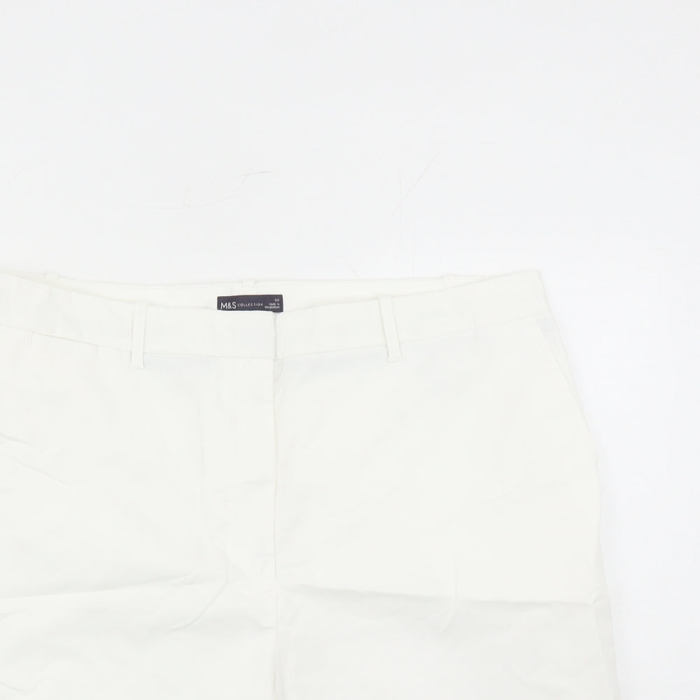 Marks and Spencer Womens White Cotton Chino Shorts Size 20 L10 in Regular Zip - Pockets