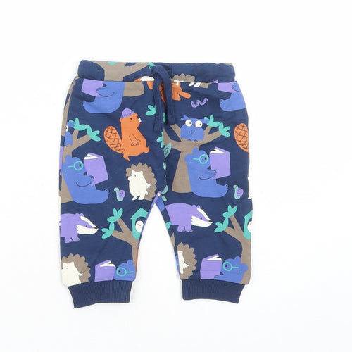Marks and Spencer Baby Blue Geometric Cotton Sweatpants Trousers Size 3-6 Months Drawstring - Animal Graphic Print