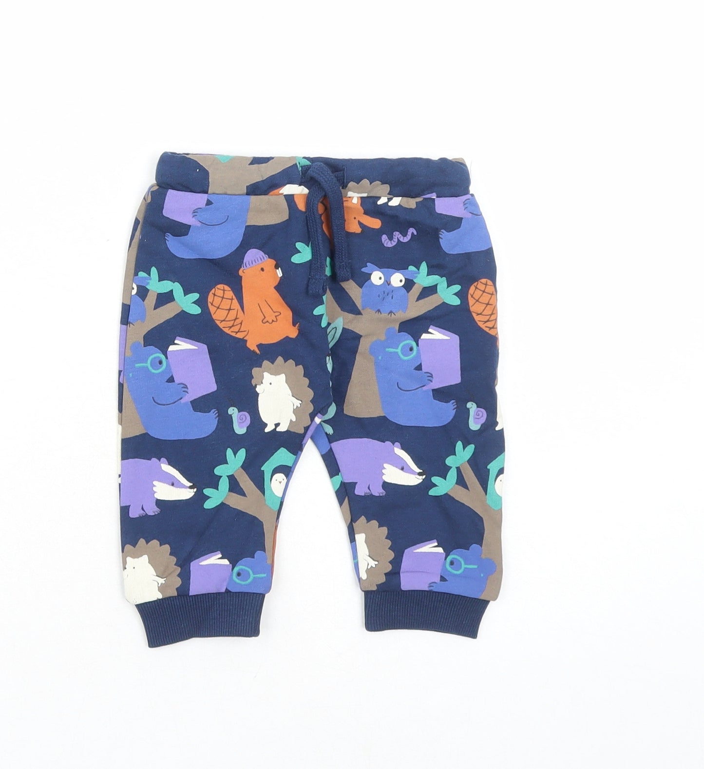 Marks and Spencer Baby Blue Geometric Cotton Sweatpants Trousers Size 3-6 Months Drawstring - Animal Graphic Print