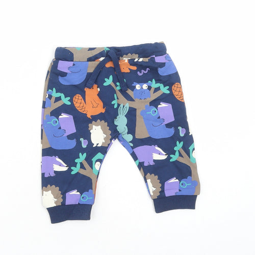 Marks and Spencer Baby Blue Geometric Cotton Sweatpants Trousers Size 3-6 Months Drawstring - Animal Graphic Print