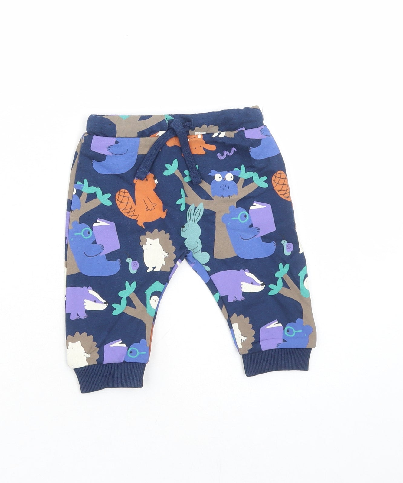 Marks and Spencer Baby Blue Geometric Cotton Sweatpants Trousers Size 3-6 Months Drawstring - Animal Graphic Print